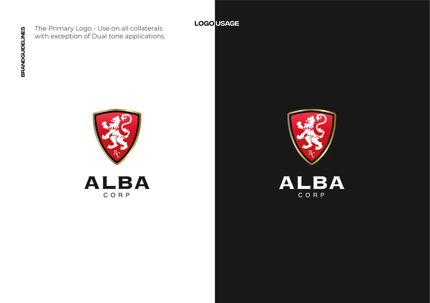 Alba Cars brand guidelines: Primary logo on light and dark backgrounds
