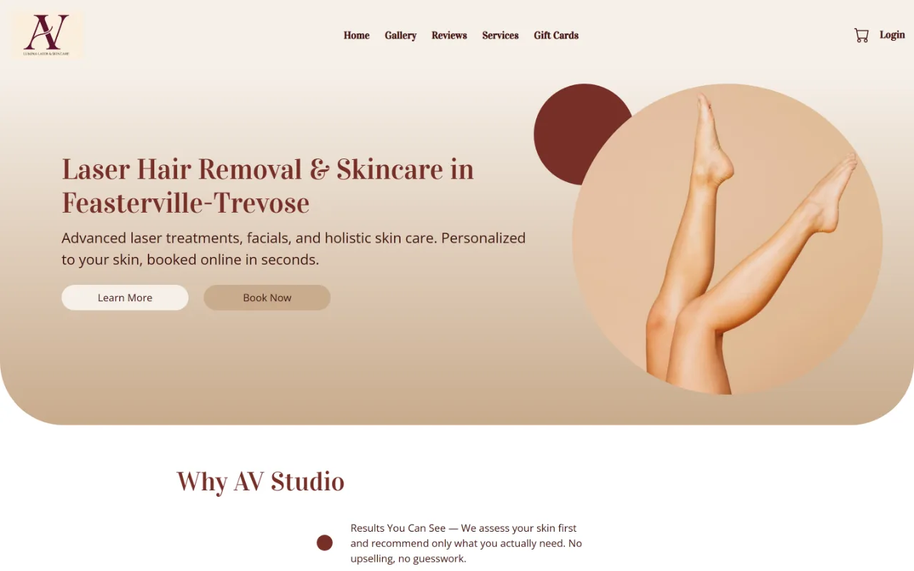 AV Studio Lumina сайтының алғашқы экраны